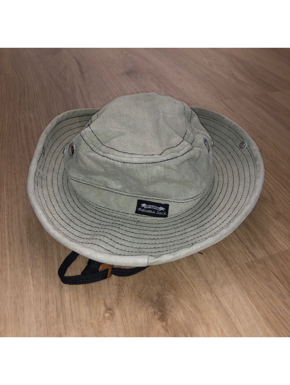 VINTAGE PANAMA JACK DENIM GREEN BUCKET SAFARI FISHING HAT DRAWSTRING LARGE